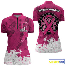 Load image into Gallery viewer, White and pink grunge ribbon dart shirt for women breast cancer dart team jersey