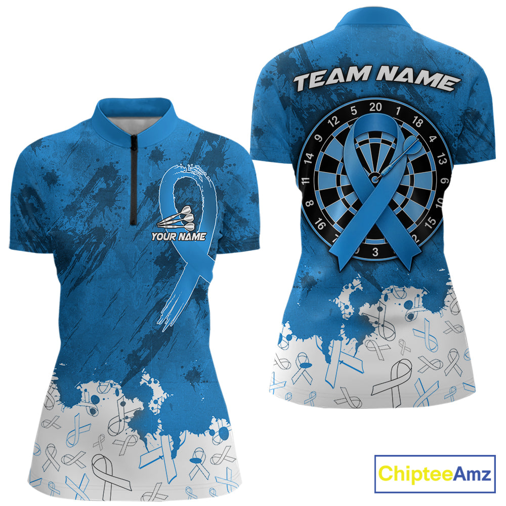 White and blue grunge ribbon dart shirt for women prostate cancer team apparel