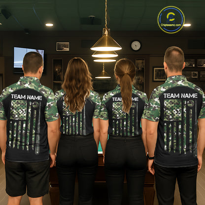 US Flag Camouflage 8 Ball Pool Billiard Polo & Quarter-Zip Custom Billiard Team Attire For Men NYN2748