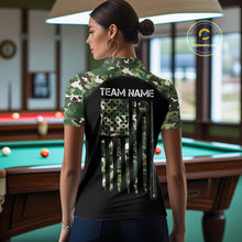 Load image into Gallery viewer, US Flag Camouflage 8 Ball Pool Billiard Polo &amp; Quarter-Zip Custom Billiard Team Attire For Women NYN2748