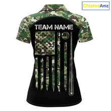 Load image into Gallery viewer, US Flag Camouflage 8 Ball Pool Billiard Polo &amp; Quarter-Zip Custom Billiard Team Attire For Women NYN2748