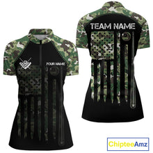 Load image into Gallery viewer, US Flag Camouflage 8 Ball Pool Billiard Polo &amp; Quarter-Zip Custom Billiard Team Attire For Women NYN2748