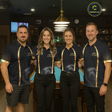 Load image into Gallery viewer, Black &amp; Gold Thunder Lightning Yellow 8 Ball Pool Billiard Jerseys For Women Custom Billiard Team Shirt NYN2752