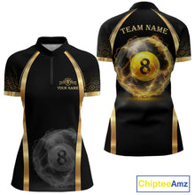 Load image into Gallery viewer, Black &amp; Gold Thunder Lightning Yellow 8 Ball Pool Billiard Jerseys For Women Custom Billiard Team Shirt NYN2752