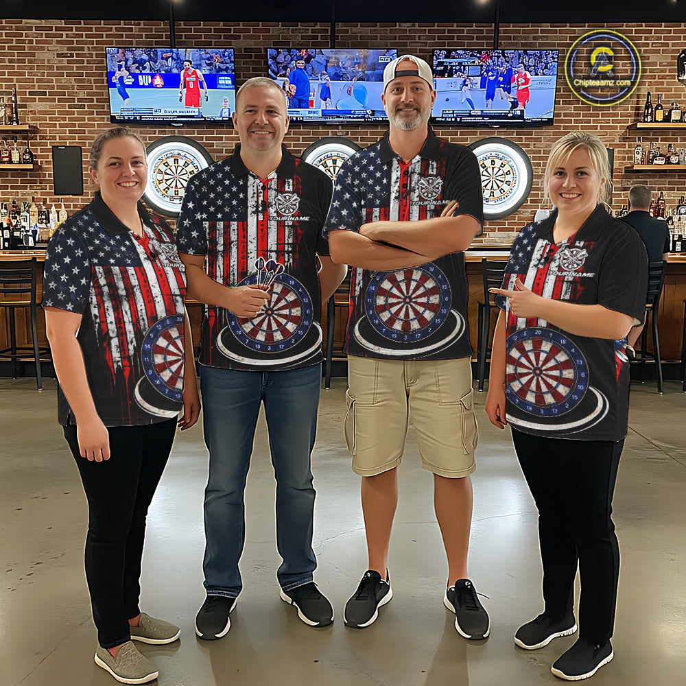 Custom Funny Rich Eagle Grunge US Flag Darts Polo Shirts For Men Patriotic Darts Team Jerseys NYN2757