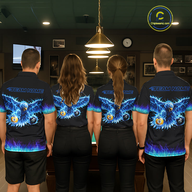 Blue Flaming Eagle Play 8 Ball And 9 Ball Billiard Pool Shirt For Men Custom Billiard Team Appeal NYN2761