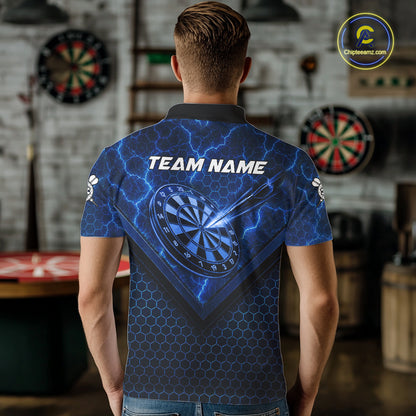Blue Hexagon Pattern Thunder Lightning Mens Darts Shirt Personalized Dart Team Jerseys For Darters NYN3164
