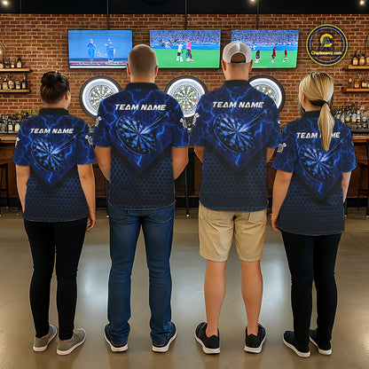 Blue Hexagon Pattern Thunder Lightning Women Darts Shirt Personalized Dart Team Jerseys For Darters NYN3164