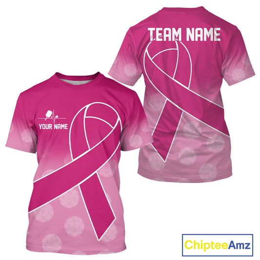 Pink ribbon pickleball tshirt for men breast cancer pickleball apparel