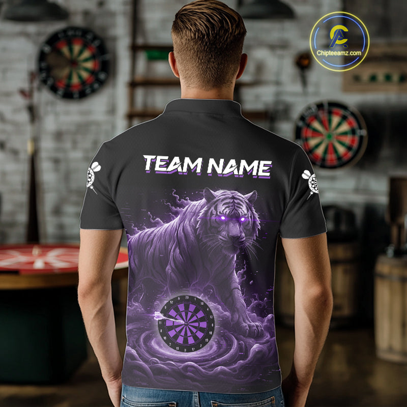 Custom Purple Smokes Funny Tiger Dartboard Men Darts Polo Shirt, Outfits Dart Jerseys NYN1810