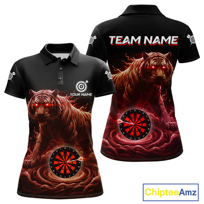 Custom Red Smokes Funny Tiger Dartboard Women Darts Polo Shirt, Outfits Dart Jerseys NYN1812