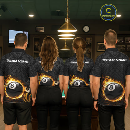 Yellow Tribal Flaming Pool 8 Ball Women Billiard Polo & 1/4-Zip Shirt Personalized Billiard Attire NYN2601