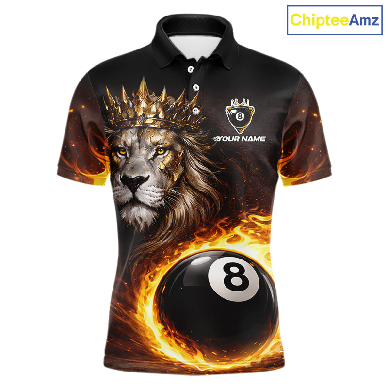 Yellow Flames Crown Lion Pool 8 Ball Men Billiard Polo & 1/4-Zip Shirt Custom Billiard Attire NYN2605