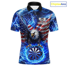 Load image into Gallery viewer, Patriotic Eagle Blue Flames Thunder Dartboard Men Darts Polo Shirt Custom US Flag Darts Jersey NYN2607