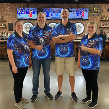 Load image into Gallery viewer, Patriotic Eagle Blue Flames Thunder Dartboard Men Darts Polo Shirt Custom US Flag Darts Jersey NYN2607