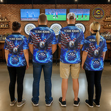 Load image into Gallery viewer, Patriotic Eagle Blue Flames Thunder Dartboard Men Darts Polo Shirt Custom US Flag Darts Jersey NYN2607