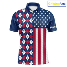 Load image into Gallery viewer, Mens American flag golf polo shirt custom golf ball argyle patriotic golf polo