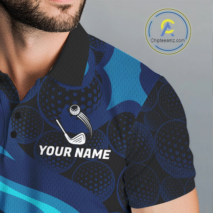 Mens Golf Ball Pattern Shirts Custom Black And Blue Mens Golf Polos Golf Team Outfits NYN3383