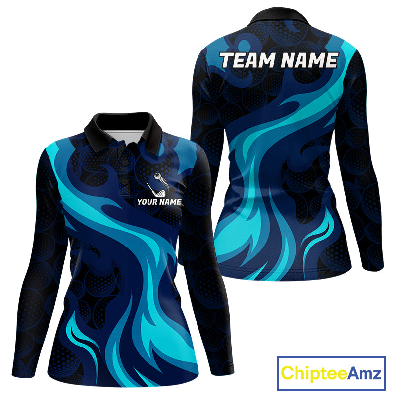 Womens Golf Ball Pattern Shirts Custom Black And Blue Mens Golf Polos Golf Team Outfits NYN3383