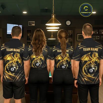 Black & Gold 8 Ball Crown Men's Billiard Team Shirt Custom Dragon Pool Billiard Jerseys NYN2348