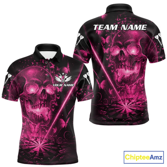 Lightning Pink Butterflies Skull Dartboard Custom Men Darts Polo Shirt Dart Jerseys NYN2355