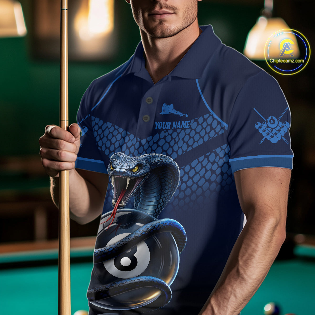 Personalized Funny 8 Ball Pool Cobra Snake Billiard Shirts For Men Billiard Polo & 1/4-Zip Jerseys NYN2988