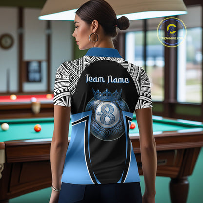 Blue Tribal 8 Ball Billiard Shirt For Women Personalized Tribal Pool Polo & 1/4-Zip Team Jersey NYN2984