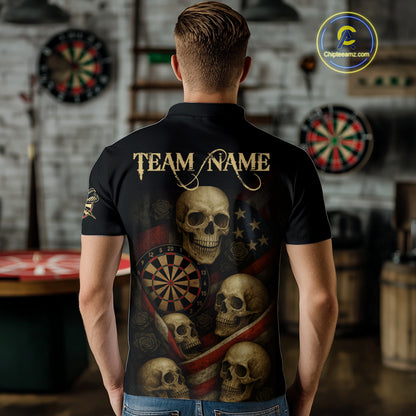 Custom Grunge Skull Dartboard Patriotic Dart Men Polo Shirt US Flag Dart Jerseys NYN1562