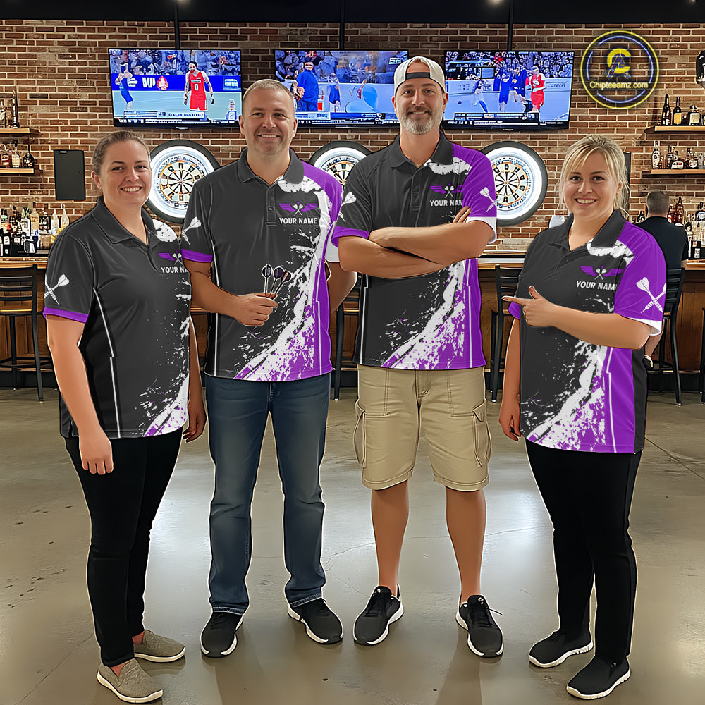 Purple Fiery Rooster Fury Dart Arrow Men Funny Darts Polo Shirt Custom Name Darts Jersey NYN2112