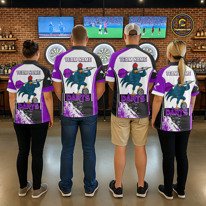 Purple Fiery Rooster Fury Dart Arrow Men Funny Darts Polo Shirt Custom Name Darts Jersey NYN2112