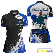 Load image into Gallery viewer, Blue Fiery Rooster Fury Dart Arrow Women Funny Darts Quarter- Zip Shirt Custom Name Darts Jersey NYN2113
