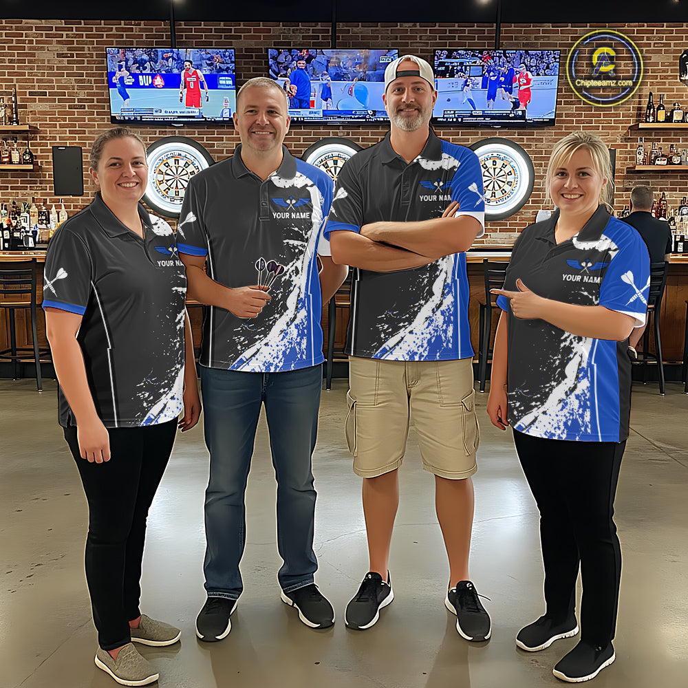 Blue Fiery Rooster Fury Dart Arrow Women Funny Darts Polo Shirt Custom Name Darts Jersey NYN2113