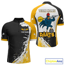 Load image into Gallery viewer, Yellow Fiery Rooster Fury Dart Arrow Men Funny Darts Quarter- Zip Shirt Custom Name Darts Jersey NYN2114
