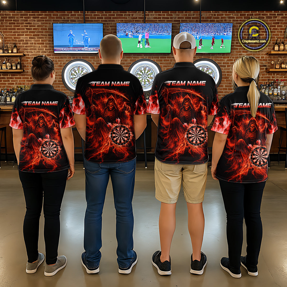 Custom Red Flaming Grim Reaper Dartboard Men Dart Polo Shirt Personalized Skull Dart Team Jerseys NYN2774
