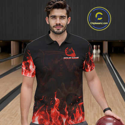 Personalized Red Flaming Grim Reaper Bowling Team Shirts For Women Bowling Polo & 1/4-Zip Jersey NYN2776