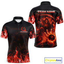 Load image into Gallery viewer, Personalized Red Flaming Grim Reaper Bowling Team Shirts For Women Bowling Polo &amp; 1/4-Zip Jersey NYN2776