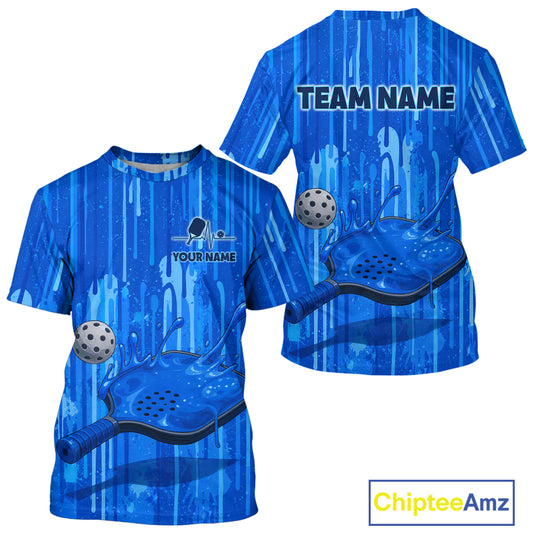 Custom Blue Dripping Pickleball Paddle & Ball Jerseys Men Splashed Colorful Pickleball Shirt NYN2784