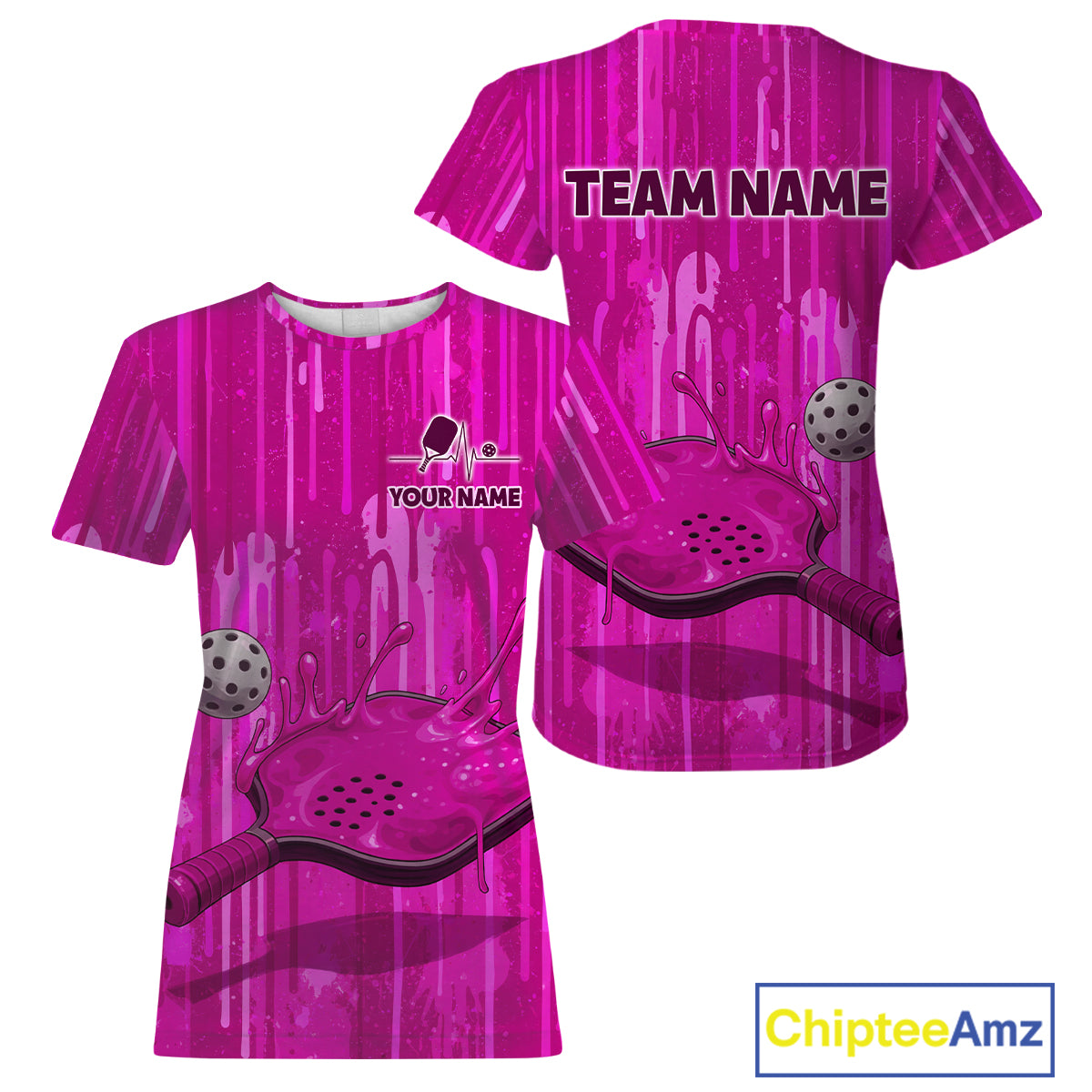 Custom Pink Dripping Pickleball Paddle & Ball Jerseys Women Splashed Colorful Pickleball Shirt NYN2785