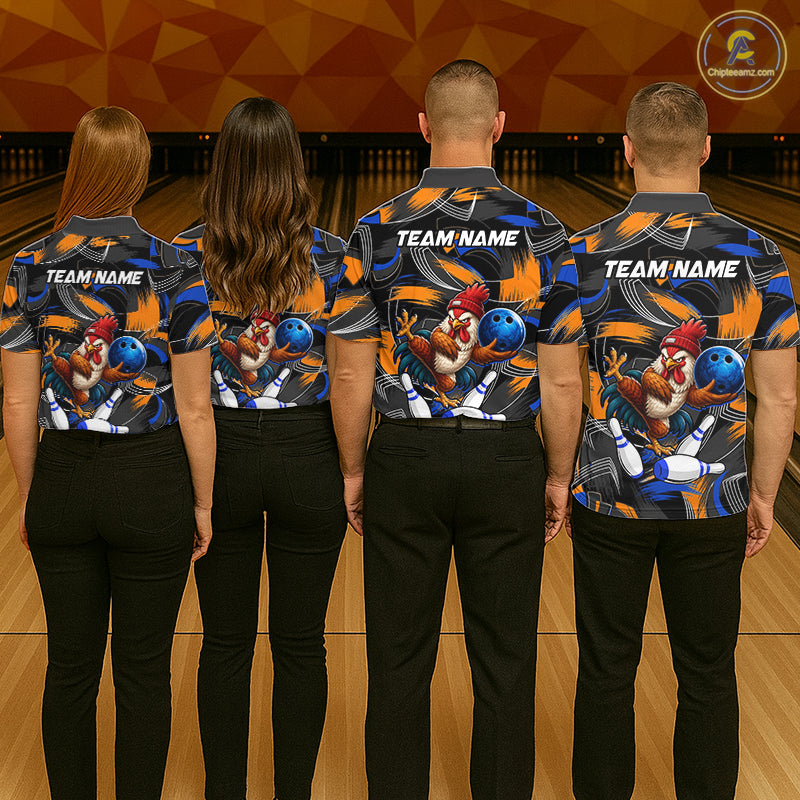 Blue And Orange Funny Rooster Bowling Shirts For Women Personalized Bowling Team Name Outfits NYN3980