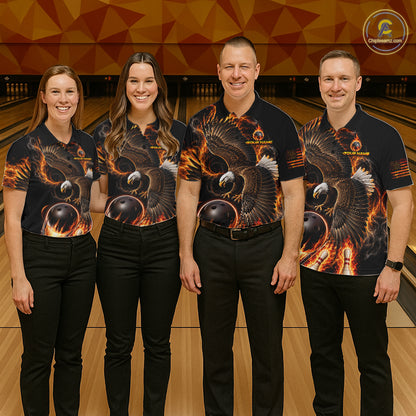 Custom Thunder Bowling Ball Shirt Mens Flame Eagle Bowling Polo Quarter-Zip Shirt | Orange NYN4004