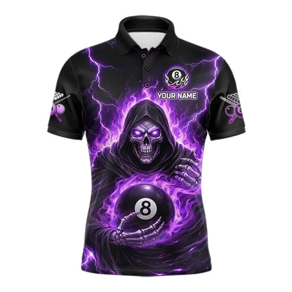 Fire Flame Grim Reaper Holding 8 Ball Pool Men Polo & 1/4-Zip Shirt Personalized Billiard Gifts NYN2434