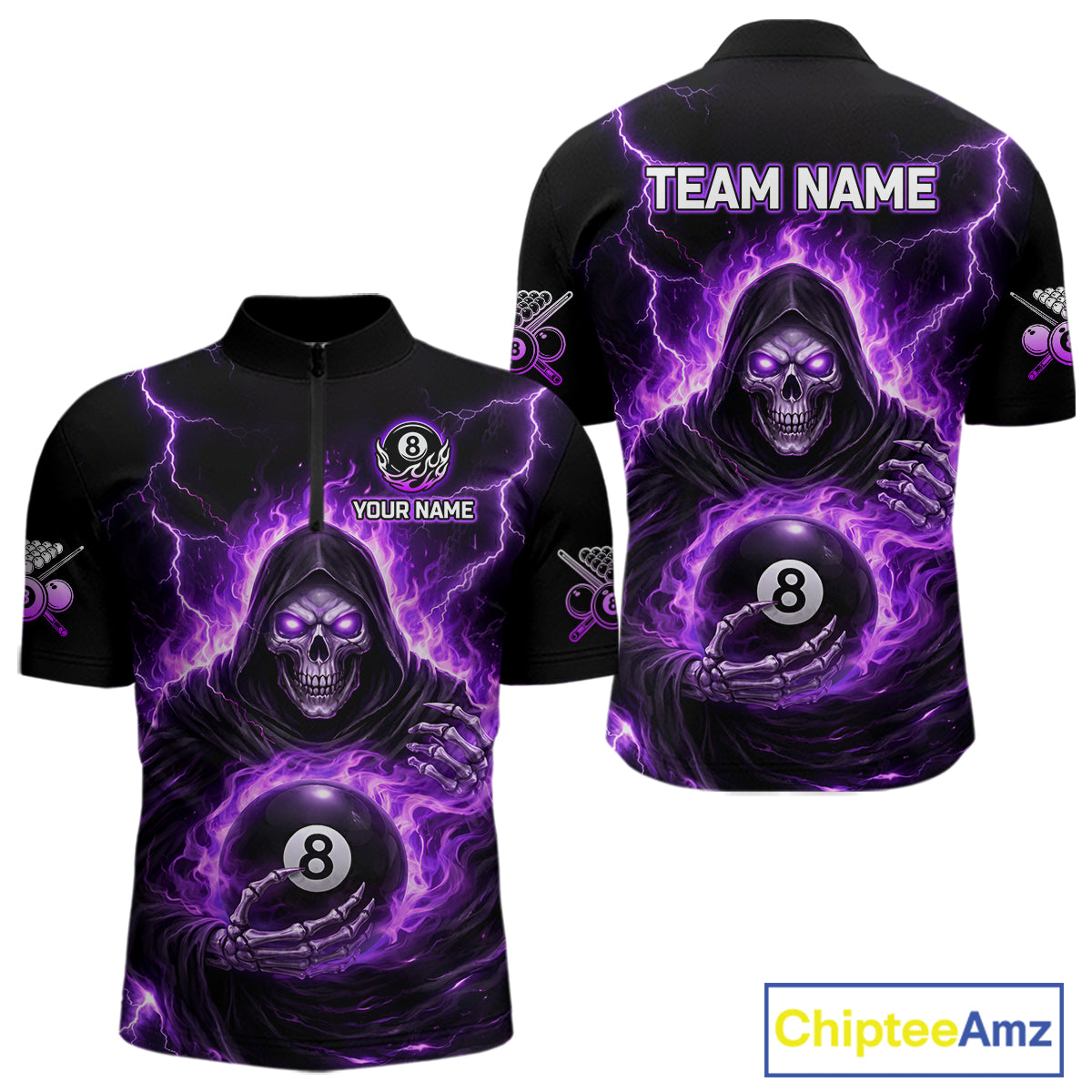 Fire Flame Grim Reaper Holding 8 Ball Pool Men Polo & 1/4-Zip Shirt Personalized Billiard Gifts NYN2434