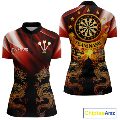 Flame Dragons With Golden Darts Women's Darts Team Shirt - Custom Name For Players NYN0500