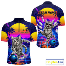Load image into Gallery viewer, Funny cat quarter zip bowling shirt for men custom bowling jersey mockup