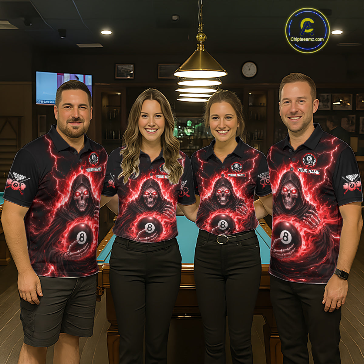 Red Flames Grim Reaper Holding 8 Ball Pool Men Polo & 1/4-Zip Shirt Personalized Billiard Gifts NYN2662