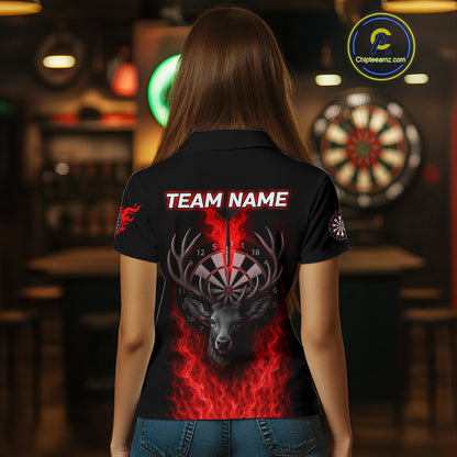Custom Red Flames Dartboard Deer Funny Dart Women Polo Shirt Dart Team Jerseys NYN1633