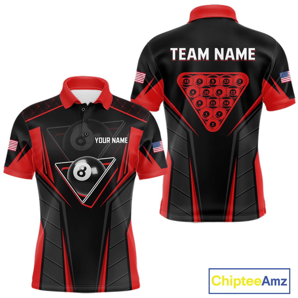 Black And Red Billiard Ball Pool Men Polo & 1/4-Zip Shirt Custom 8 Ball 3D Billiards Jerseys NYN2451