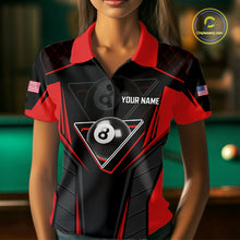 Load image into Gallery viewer, Black And Red Billiard Ball Pool Women Polo &amp; 1/4-Zip Shirt Custom 8 Ball 3D Billiards Jerseys NYN2451