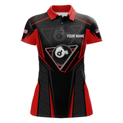 Black And Red Billiard Ball Pool Women Polo & 1/4-Zip Shirt Custom 8 Ball 3D Billiards Jerseys NYN2451