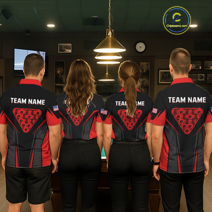 Black And Red Billiard Ball Pool Women Polo & 1/4-Zip Shirt Custom 8 Ball 3D Billiards Jerseys NYN2451